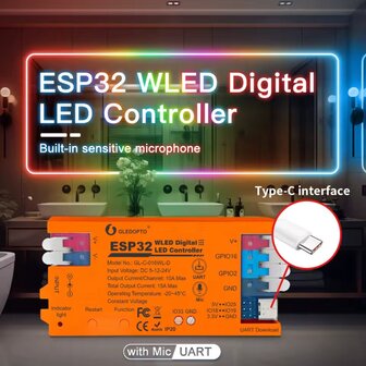 Gledopto WLED LED strip controller, met microfoon en doe-het-zelfmodus