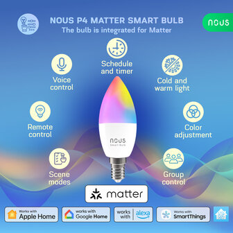 Nous E14 Smart Bulb RGB Wifi Matter 