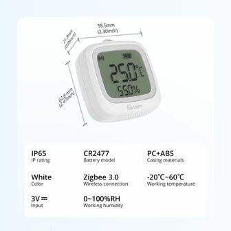Sonoff IP65 Zigbee Temperatuur en Luchtvochtigheidssensor met display