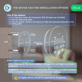 Nous CO2 Zigbee CO₂, temperatuur &amp; luchtvochtigheid sensor