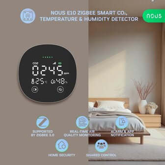 Nous CO2 Zigbee CO₂, temperatuur &amp; luchtvochtigheid sensor