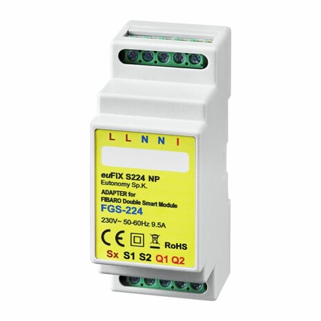 Adapter S224 NP voor DIN TH35-rail tbv Fibaro Double Smart Module FGS224