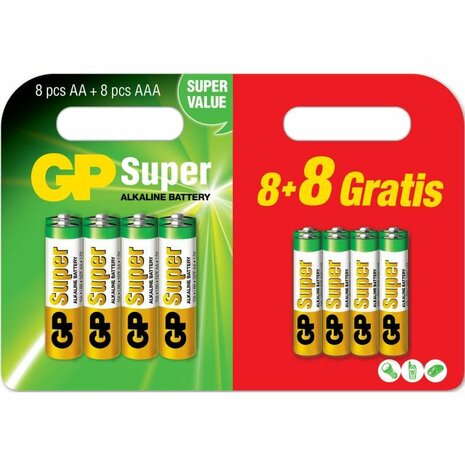 GP Super 8+8 pack Alkaline Batterij AA/AAA