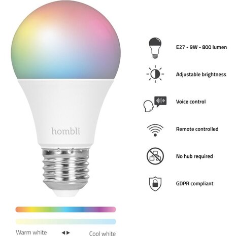 Hombli Slimme lamp RGB + CCT (E27 9W wifi) 2-pack