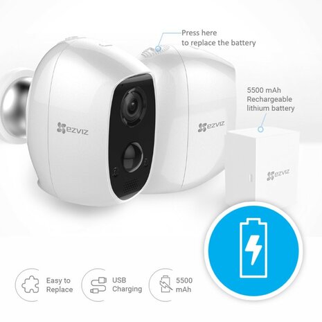 EZVIZ C3A 1080p Batterij+WiFi draadloze beveiligingscamera