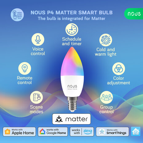 Nous E14 Smart Bulb RGB Wifi Matter 