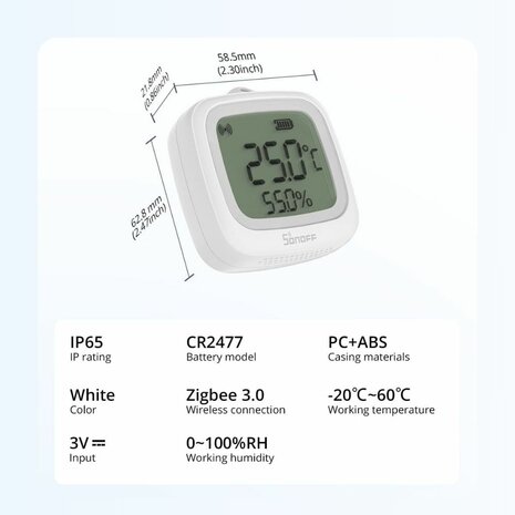 Sonoff IP65 Zigbee Temperatuur en Luchtvochtigheidssensor met display
