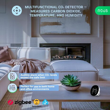 Nous CO2 Zigbee CO₂, temperatuur & luchtvochtigheid sensor