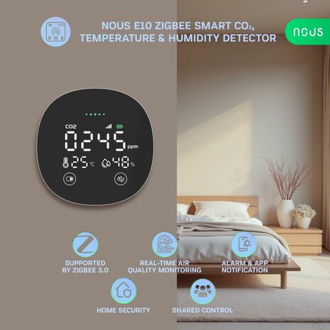 Nous CO2 Zigbee CO₂, temperatuur & luchtvochtigheid sensor