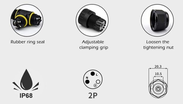 T-vormige IP68-draadconnector voor buiten