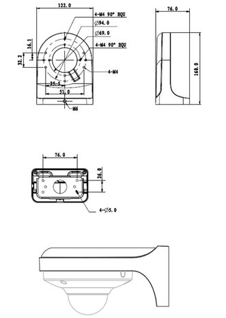 Dahua PFB204W muurbeugel buitentoepassing t.b.v. HDW2120/2220 serie