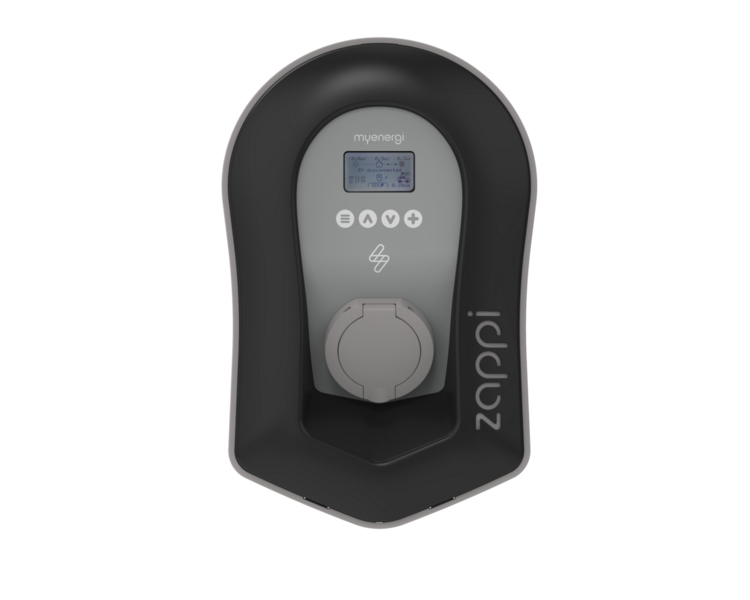 Zappi EV Smart Laadstation V2.1 3 Fasen Socket versie zwart, zwarte laadpaal met socket