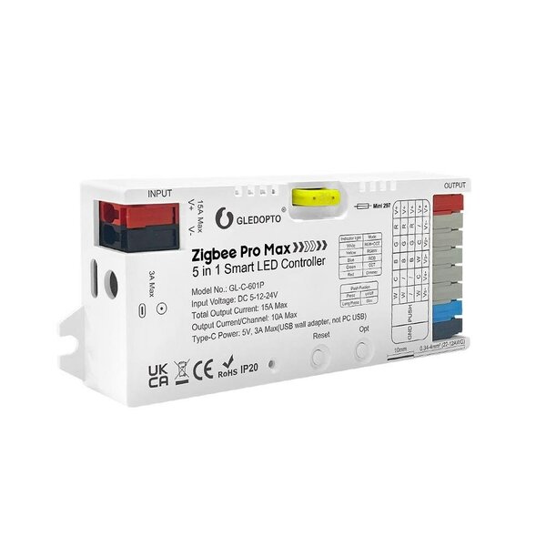 Gledopto Zigbee Pro Max &ndash; 5-in-1 LED controller, 15A, Zigbee, RF 2.4GHz (GL-C-601P)