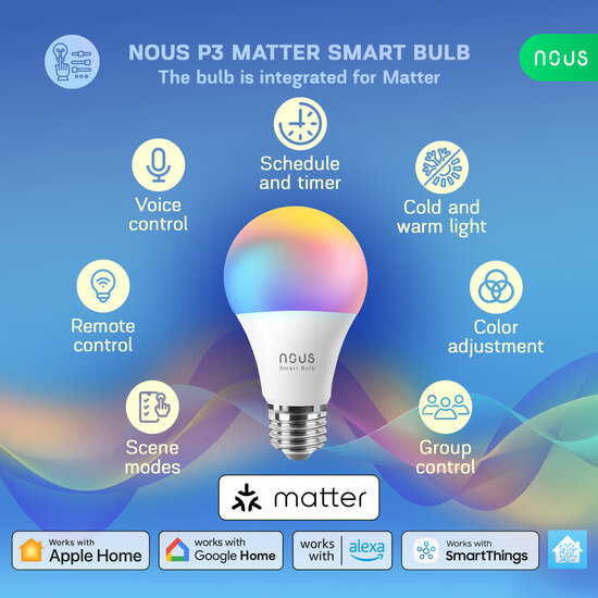 Nous E27 Smart Bulb RGB Wifi Matter 2-pack