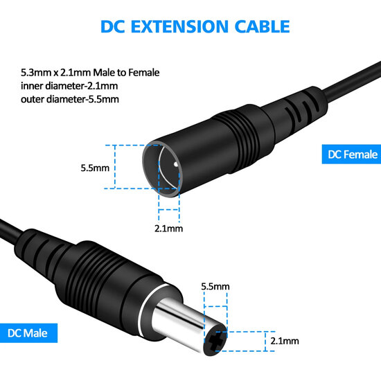 Verlengde stroomkabel 5 meter 12V