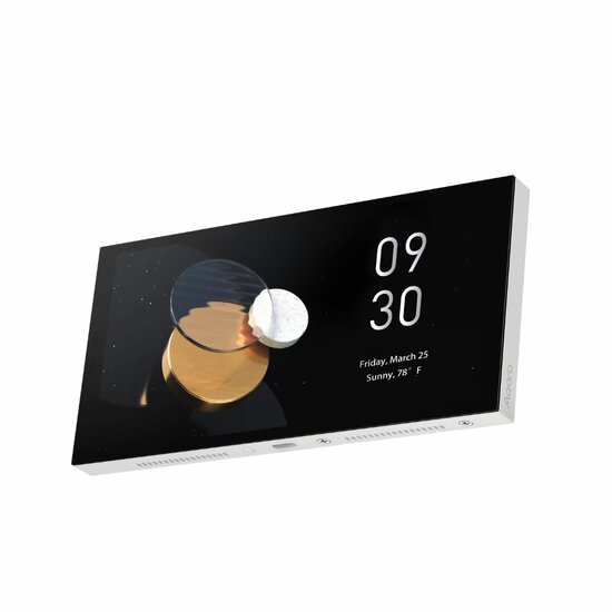 Detail van het touchscreen met bediening voor verlichting, gordijnen en thermostaat