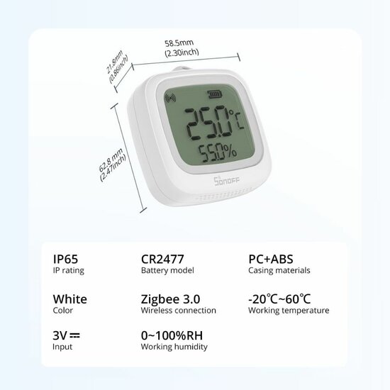 Sonoff IP65 Zigbee Temperatuur en Luchtvochtigheidssensor met display