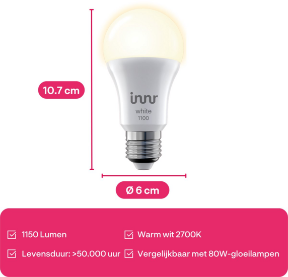 Innr Slimme Lamp Warmwit E27 1100lm 2-pack hashop.nl