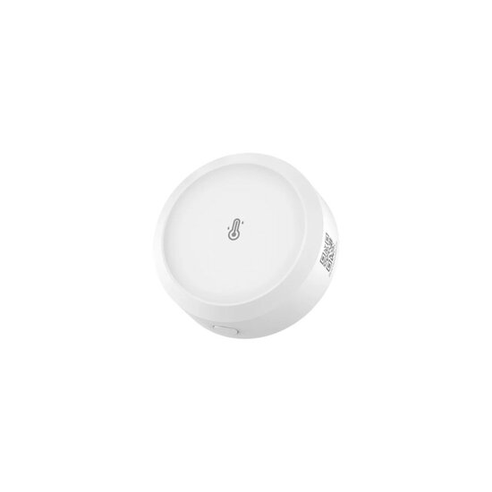 Achterzijde van de witte sensor met rond batterijdeksel en vlak voor bevestiging