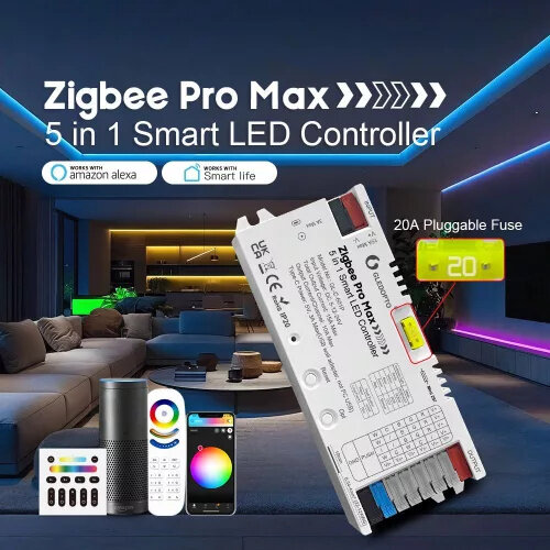 Gledopto Zigbee Pro Max &ndash; 5-in-1 LED controller, 15A, Zigbee, RF 2.4GHz (GL-C-601P)
