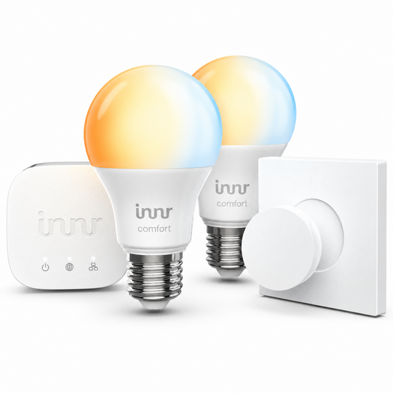 Starterkit smart bulb comfort, detail van de verpakking met inhoud en productinformatie